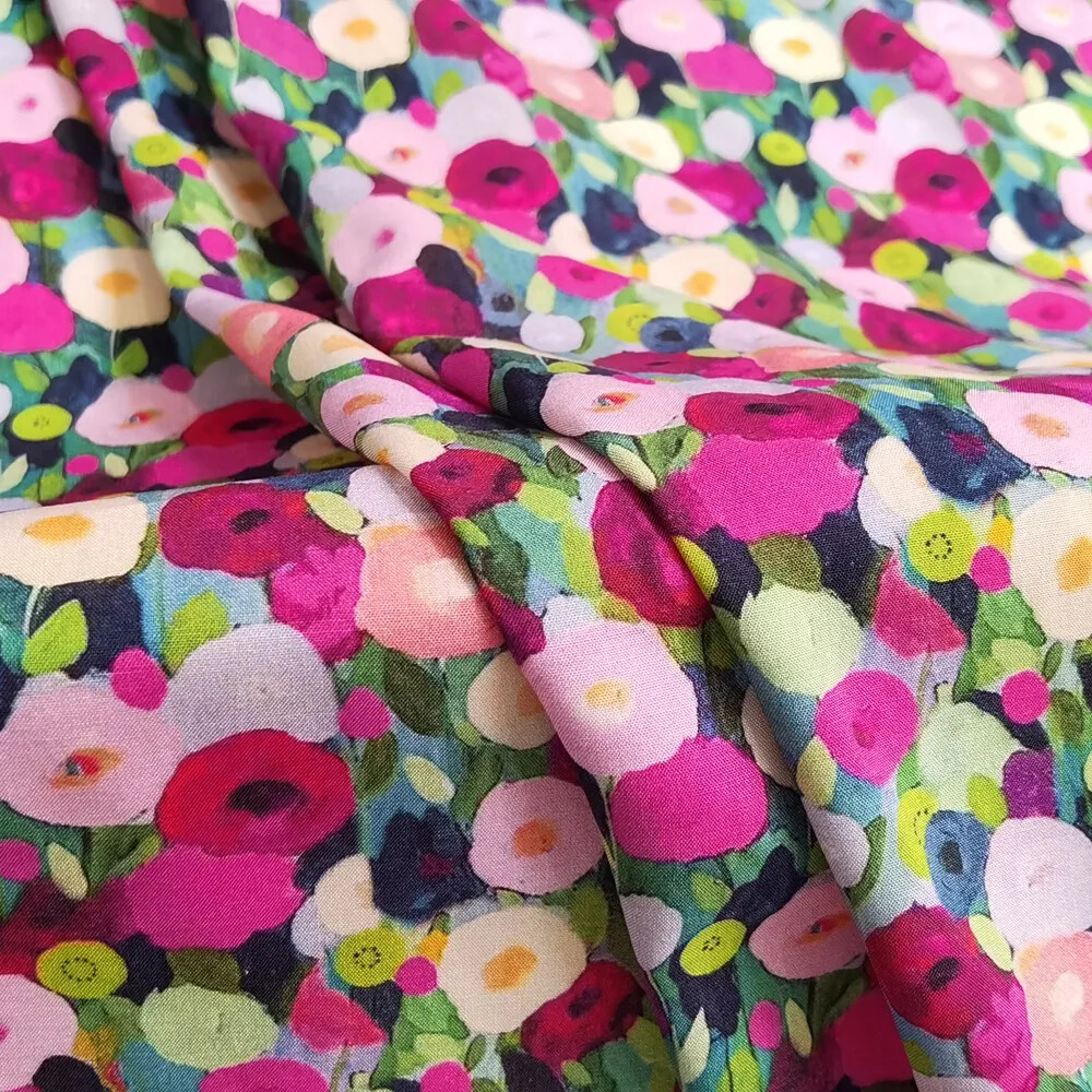 55” Wide By Yards Pink Floral Viscose Fabric Soft Clothing Robe Material Rayon