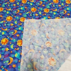 Cute Hoffman Cotton Fabric Outer Space on Blue Sun Planets Moon 44″ W x 1¾ Yds