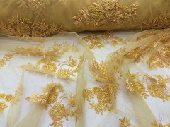 Elegant Yellow Hand Beaded Mesh Lace.Wedding/Bridal Fabric.36x50inches.by yard.