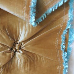 Vintage Luxury Home Decorating Fabric Ruched Copper Brown Shimmer w Blue 2.1 yds