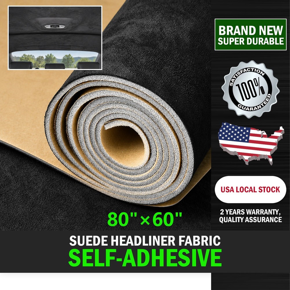 Black Automotive Suede Headliner Fabric Roof Replacement Aging/Faded/Broken/Rip