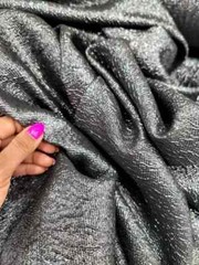 “Charcoal Metallic Brocade Fabric with Embossed Design – Sold by the Meter for E