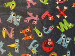 1 1/2 Yds x 41” Wide Cotton Flannel Fabric With Monster Letters Kids