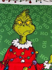 RK Grinch Merry Christmas Tree with lights 100% cotton fabric panel approx 24×44