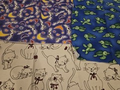 Lot of 3 17 x 22 Inch Animal Print Fabric Cats Turtles and Cows Perfect for DIY