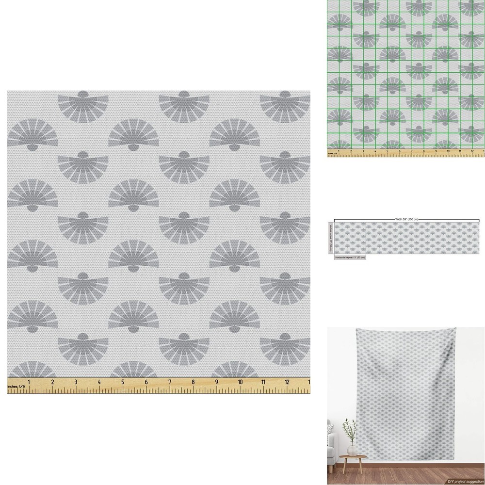 Ambesonne Geometric Fabric Japanese Traditional Fan Pattern 3 Yards Beige Grey