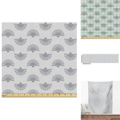 Ambesonne Geometric Fabric Japanese Traditional Fan Pattern 3 Yards Beige Grey