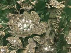 Rhinestone Floral Embroidery French Lace Fabric 50” Width Sold By The Yard