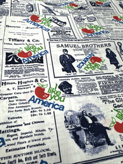 I Like You America Apple Nostalgic Newspaper Collage Cotton Fabric BTHY #63