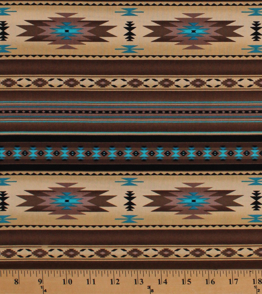 Southwestern Stripes Brown Turquoise Aztec Cotton Fabric Print by Yard D366.30