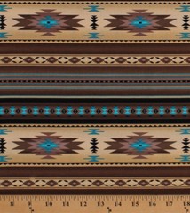 Southwestern Stripes Brown Turquoise Aztec Cotton Fabric Print by Yard D366.30