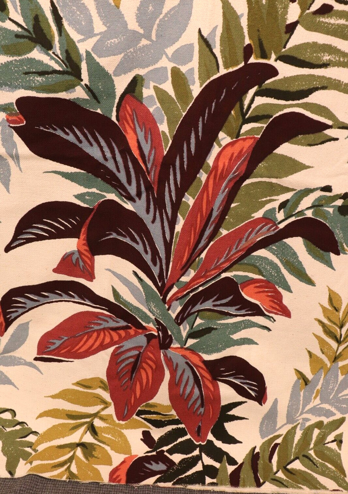 36″ L x 50″W Vintage Tropicana Hand Printed Fabric Large Tropical Flower Leaf