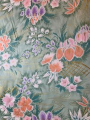 Sage & Peach Iris Floral Cotton Sateen Fabric Vintage 90’s OOP