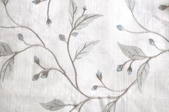 1 1/2yds 56″ Wide Embroidered White Linen Fabric Blue and Tan Flowers Home Decor