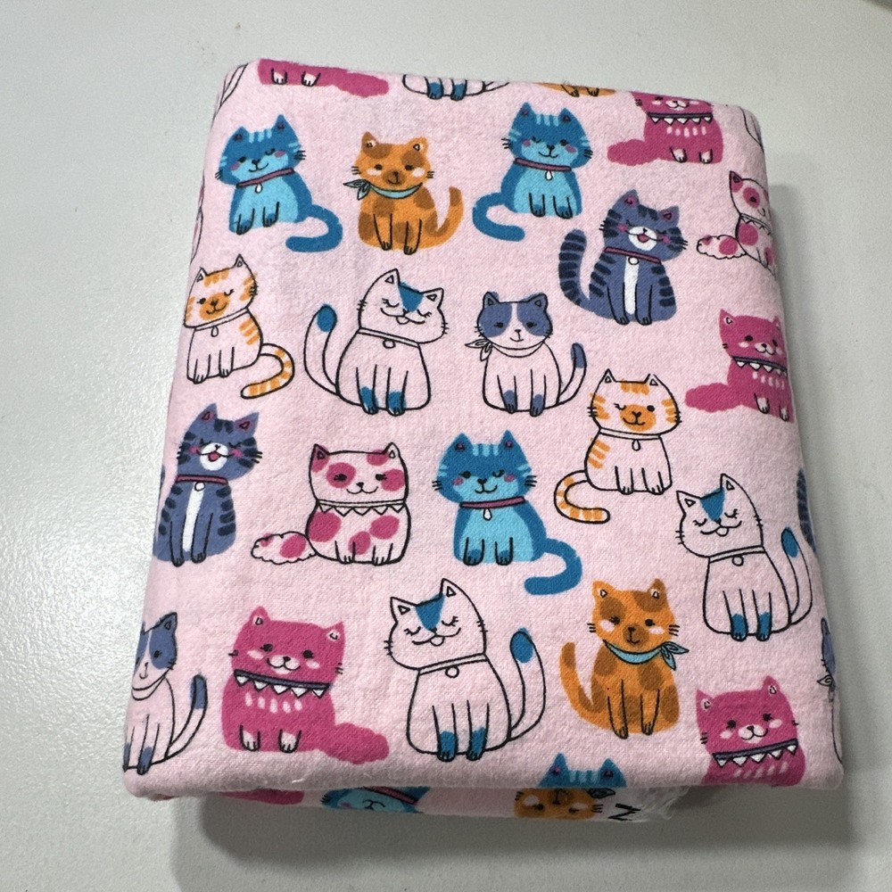 Jo-Ann Cotton Flannel Fabric Cats Print Pink Multicolor 2 yds