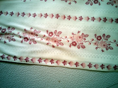 Vintage Pink Maroon Ivory Floral Stripes Cotton Fabric 45″ x 2 Yards Flaw**Read