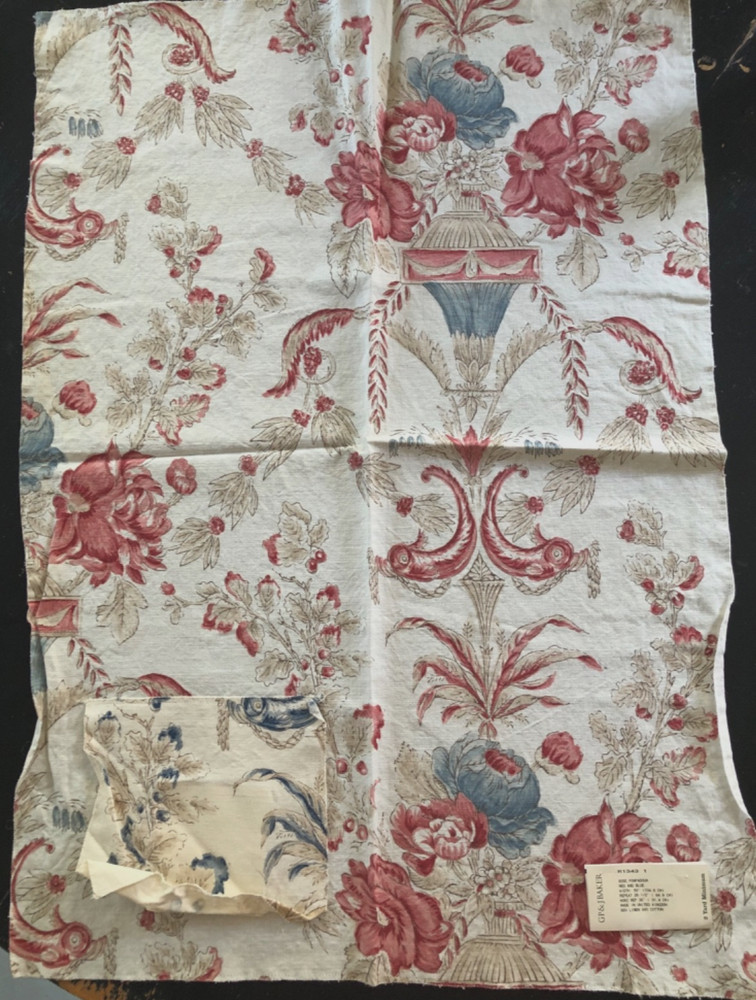 GP&J BAKER Rose Pompadour in Red & Blue 24 x 34″ Floral Fabric Sample