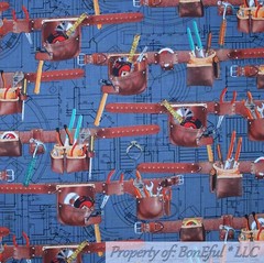 BonEful FABRIC Cotton Quilt Blue Brown Leather Tool Bench Belt Men Garage SCRAP