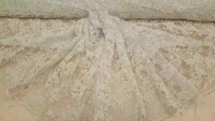 “White Bridal Lace Fabric with Embroidered Flowers and Polka Dots – Sold by the