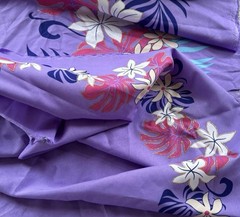 Vintage Floral Fabric Silky Purple Tropical Polyester Fabric Metallic 44″L x 58″