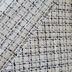 Soft White Tahari Flat Boucle Suiting w/ Small Gray/Black Double Windowpane
