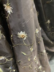 FAUX SILK FLOWERS EMBROIDERED~DRAPERY UPHOLSTERY Sold By The Yd- Chocolate Brown