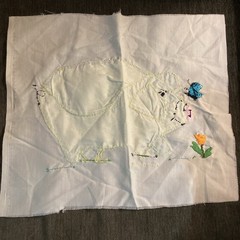 Handmade Appliqué Calico Pig Quilt Square Fabric Panel 13.5” Wide By 11.5”