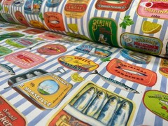 Retro Sardine Tin Fabric Fish Can Vintage Cotton for Kitchen Decor Crafts 140cm