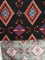C S SHAMASH Southwestern Fabric Multicolored & Black 6 yards FREE SHIP # 1120