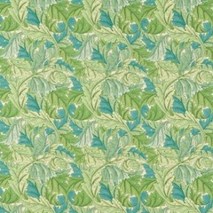 Morris & Co Performance Leaf Print Fabric- Acanthus Outdoor / Nettle Sky 6.75 yd