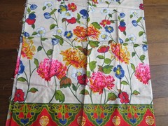 3.5 Yards Silk White Floral With Red & Green Border Made In France