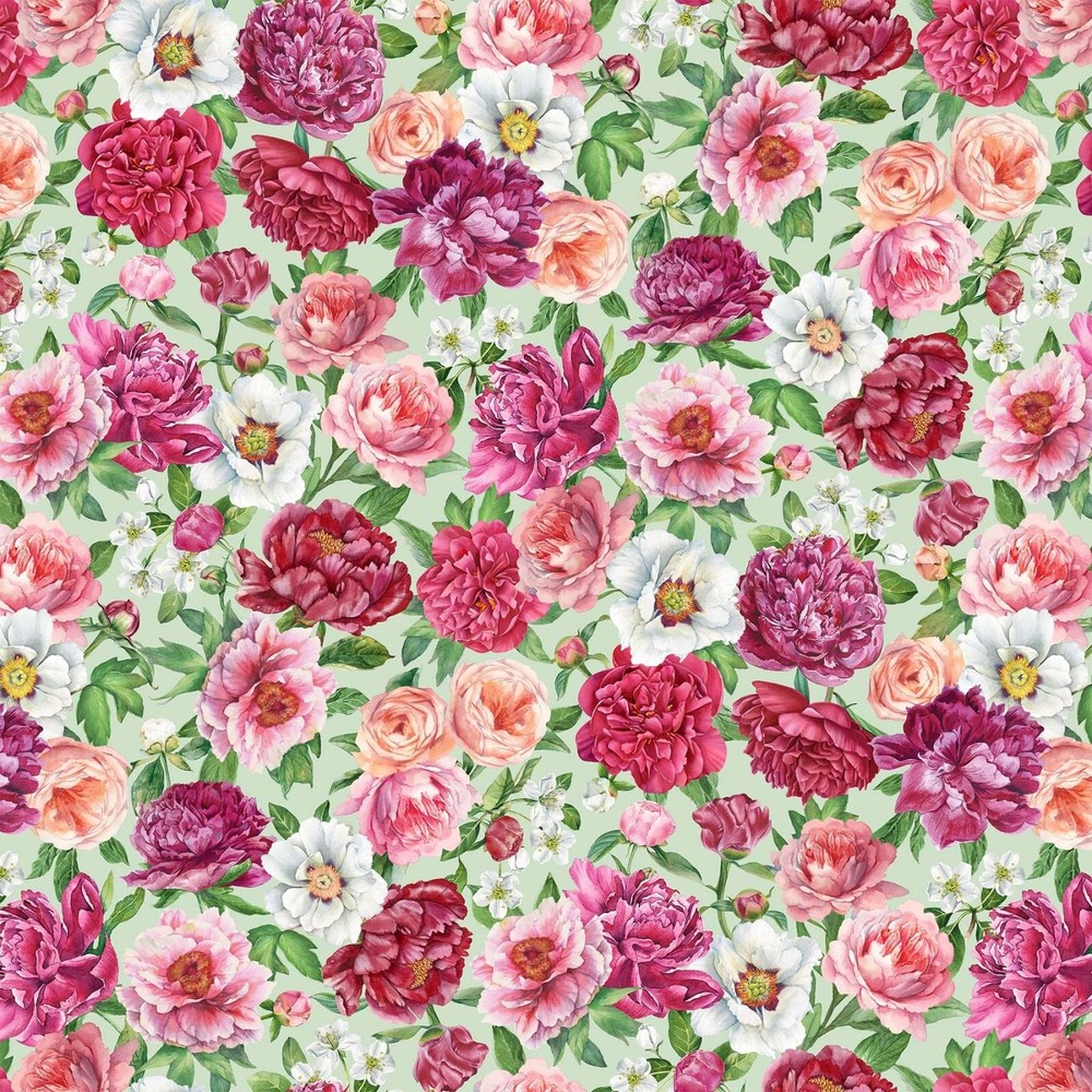 Northcott Blush Sateen by Michel Design Works SP25617 72 Green Floral Cotton