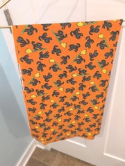 Vintage Wamsutta Halloween Cards Black Cat And Brooms Orange Fabric 1 YD X 44 IN