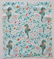 Fabric Cotton Pic B -Seahorse Flowers Leaves on Lt Green- 14 1/4″ L x 12 3/4″ W