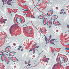 THIBAUT CURTAIN FABRIC Indienne Hazel 6.4 METRES RED/BLUE 100% LINEN ANNA FRENCH