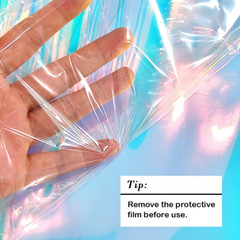 12X53 Inch Iridescent Blue PVC Vinyl Holographic Clear Synthetic Fabric Transpar