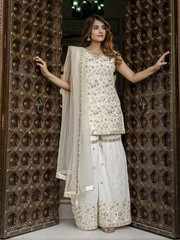 Trendmalls Womens Georgette Embroidery Work Kurta Sharara Set Dupatta Kurta Set