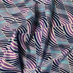 5 1/2 Yards Geometric Striped Curvy Purple Blue Stretch Knit Fabric 60″ W
