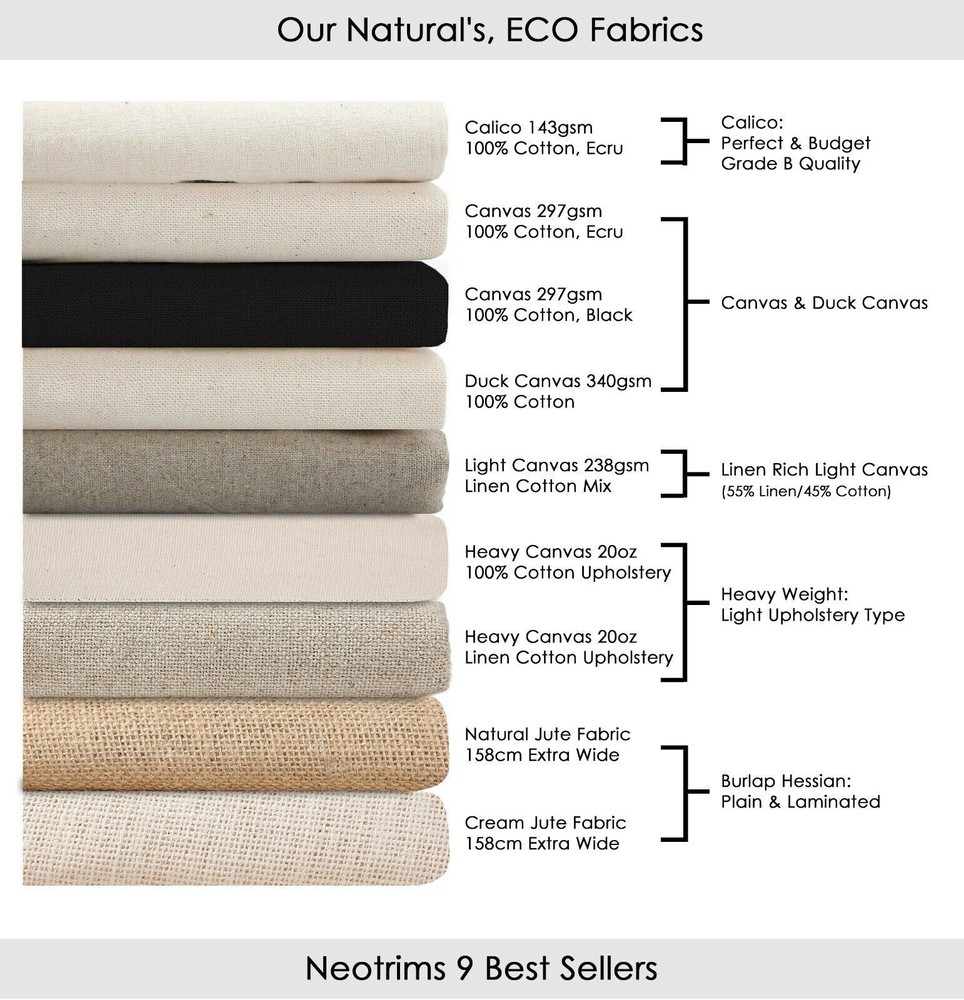 100% Cotton CANVAS,CALICO & COTTON LINEN MIX,HESSIAN JUTE160cm Wide,Fat Squ