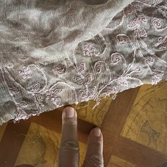 Vintage Silk Chiffon Payette Sequin Embroidery Fabric Shawl Raw Edge Blush Pink