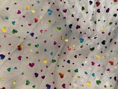 Beautiful White Tulle Fabric With Iridescent Variegated Hearts 4 Yards 60X144