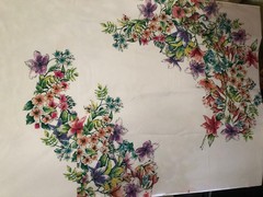 DIOR Art Flower Fabric Designs White On Multi Color Polyester Material 56”36”