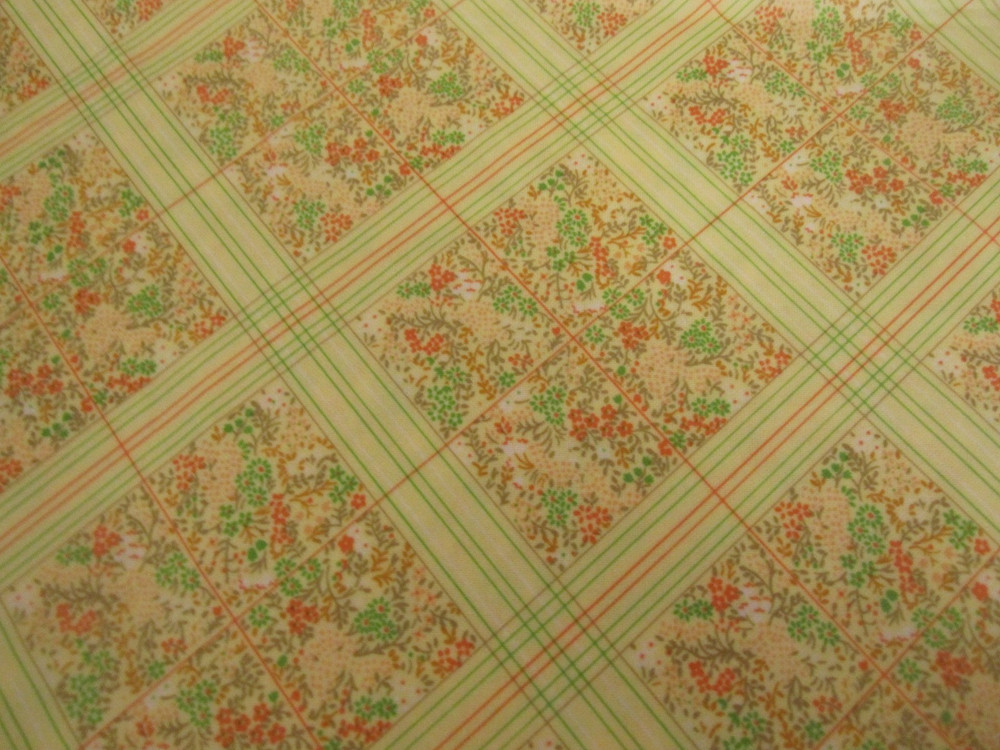 Vtg 70-80’s Lightweight knit Lime Green Orange Geometric floral 1yd 14″ x 60