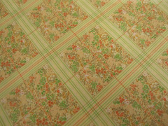 Vtg 70-80’s Lightweight knit Lime Green Orange Geometric floral 1yd 14″ x 60