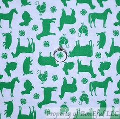 BonEful Fabric FQ Cotton Quilt Blue White 4H Club Print Clover Farm Horse Sheep
