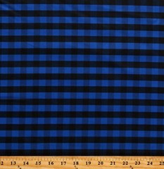 Cotton Blue and Black Checkered Plaid Checked Fabric Print by the Yard D368.49