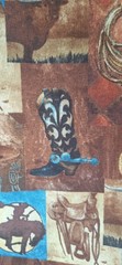 “Way Out West” Boots Sadle Cowboys Gun Rope Brown Blue fabric AYZ 1.25 Cotton