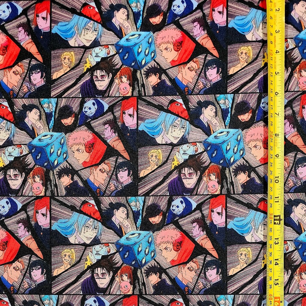 JUJUTSU KAISEN DICE COLLAGE ANIME 1 YARD FABRIC ( 36″ X 58″ ) BRAND NEW