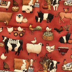 6 Farm Quilt Fabrics Mix Remnants Farm Cow Chicken Pig Craft COTTON Cottagecore