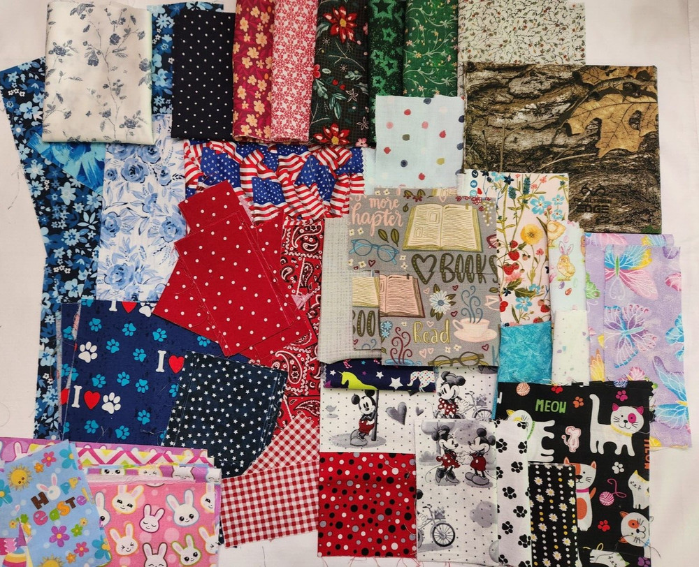 Fabric Scrap Bundle Cotton Quilting & Novelty Prints for Small Projects & Crafts